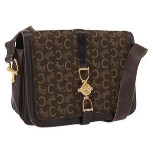 Authentic CELINE C Sulky Shoulder Bag Canvas Brown Gold